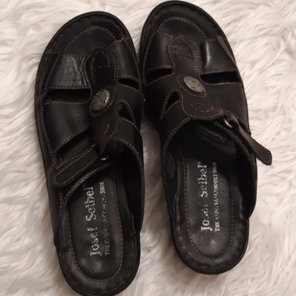 Josef Seibel black leather sandals size 7-7.5 38 - Picture 7 of 8